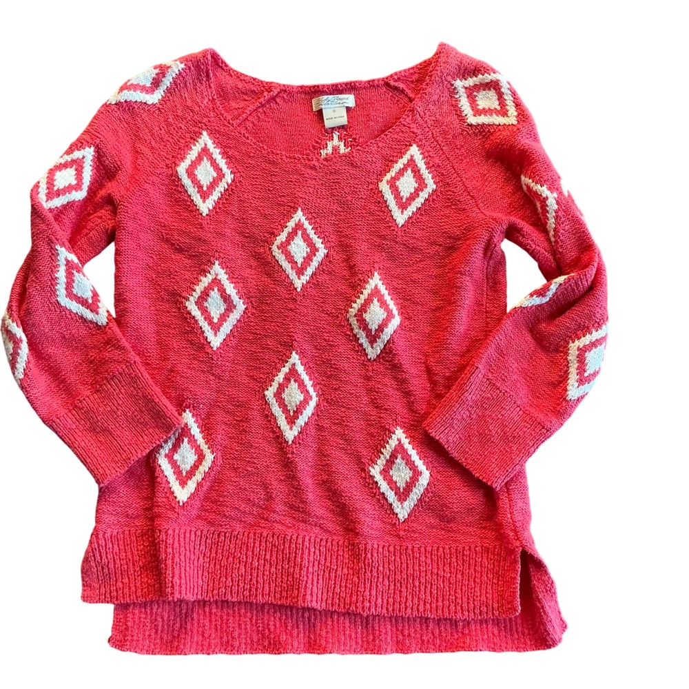 Lucky‎ Brand Red Diamond Knit Sweater Pullover Long Sleeve Top Size S